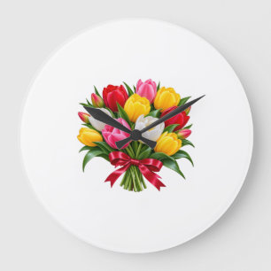 Bunte Tulpen-Blumenstrauß-Acryluhr Große Wanduhr