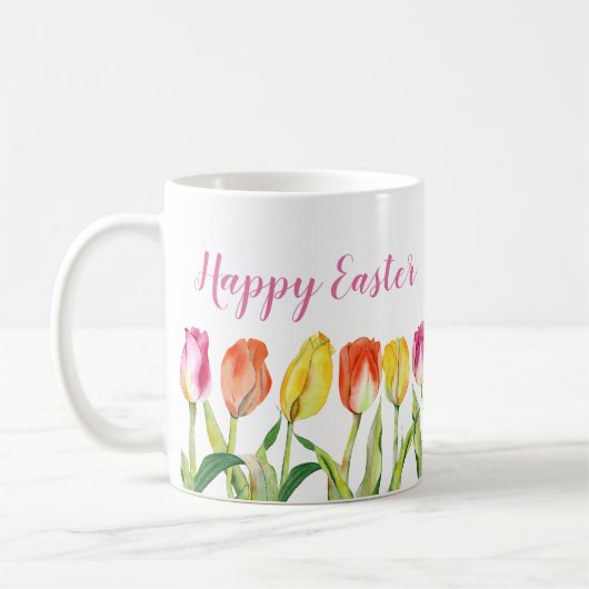 Bunte Tulpen Frohe Ostern Kaffeetasse (Links)