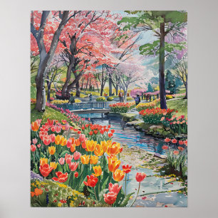 Bunte Tulpen im Park Poster
