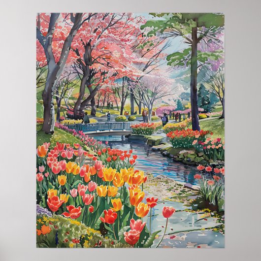 Bunte Tulpen im Park Poster (Vorne)