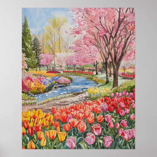 Bunte Tulpen im Park Poster (Vorne)