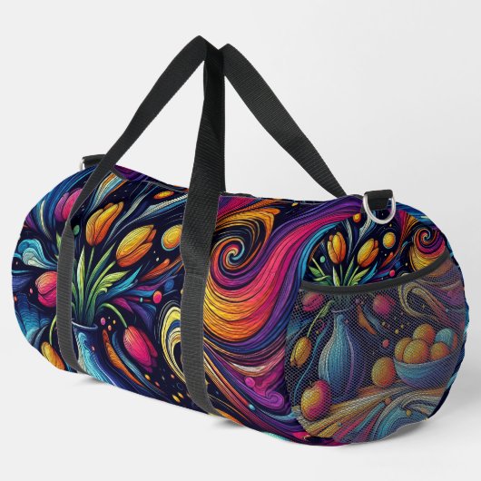 bunte Tulpen und frische Orangen Duffle Bag (Rechte Ecke)