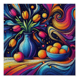 bunte Tulpen und frische Orangen Fotodruck