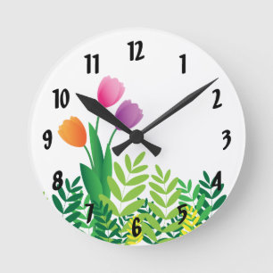 Bunte Tulpen und grüne Vegetation Runde Wanduhr