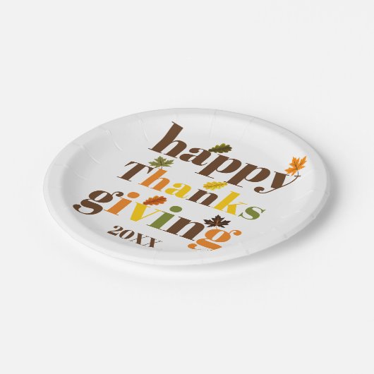 Bunte Typografie glücklich Erntedankfall Pappteller (Schrägansicht)