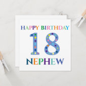 Bunte Typografie Happy Birthday 18 Nephew Karte (Vorderseite/Rückseite Beispiel)