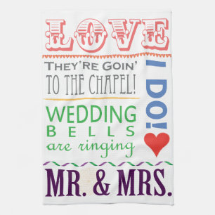 Bunte Typografie-Hochzeits-Geschirrtücher Handtuch