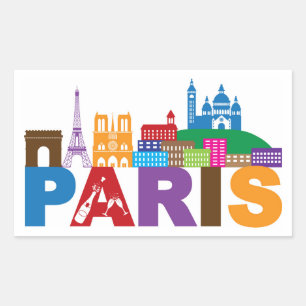 Bunte Typografie Paris, Frankreich   Rechteckiger Aufkleber