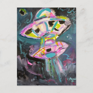 Bunte UFOs in einer Nacht-Himmel-Postkarte Postkarte