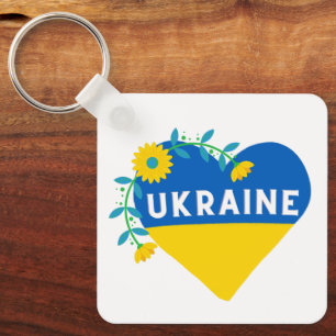 Bunte Ukraine-Flagge-Blumen-Herz Schlüsselanhänger