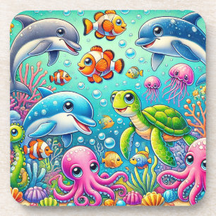 Bunte Unterwasser-Glut 🌊 Spielender Ozean Meer Getränkeuntersetzer