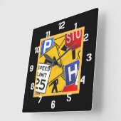 Bunte Verkehrszeichen Quadratische Wanduhr (Winkel)