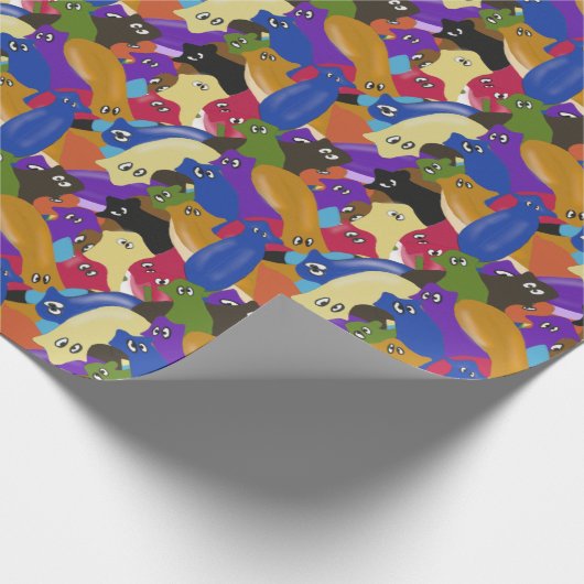 Bunte verrückte quere mit Augen Planarianwürmer Geschenkpapier (Ecke)