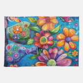 Bunte verspielte Blumen-Volkskunst Geschirrtuch (Horizontal)