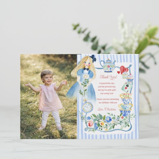 Bunte verzauberte Alice im Wunderland zum Geburtst Dankeskarte (Stehend Vorderseite)