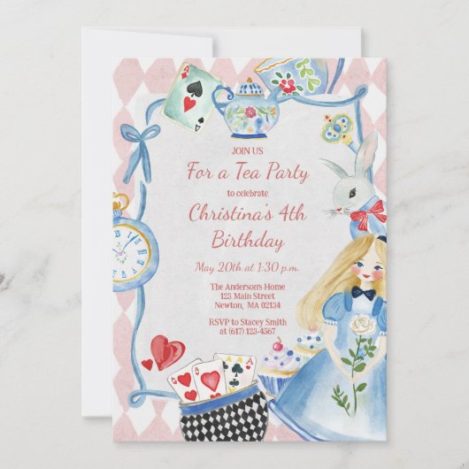 Bunte verzauberte Alice im Wunderland zum Geburtst Einladung (Vorderseite)