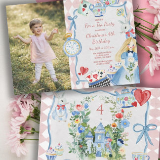 Bunte verzauberte Alice im Wunderland zum Geburtst Einladung