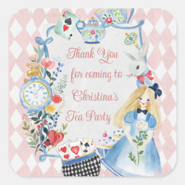 Bunte verzauberte Alice im Wunderland zum Geburtst Quadratischer Aufkleber