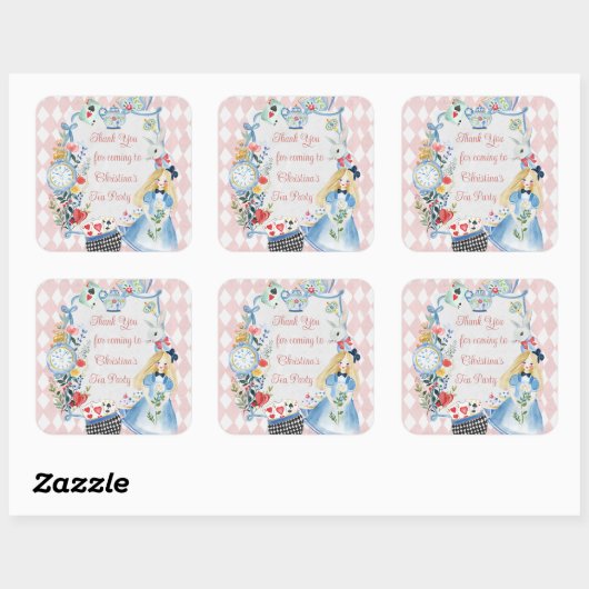 Bunte verzauberte Alice im Wunderland zum Geburtst Quadratischer Aufkleber (Blatt)