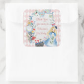 Bunte verzauberte Alice im Wunderland zum Geburtst Quadratischer Aufkleber (Tasche)