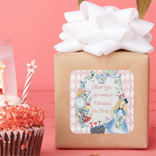 Bunte verzauberte Alice im Wunderland zum Geburtst Quadratischer Aufkleber (Party)