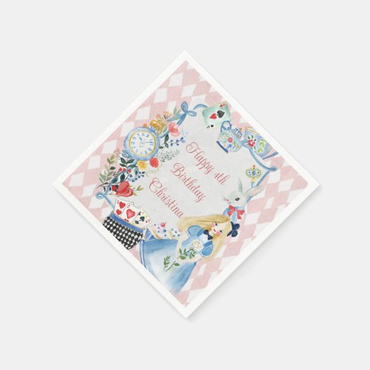 Bunte verzauberte Alice im Wunderland zum Geburtst Serviette (Ecke)
