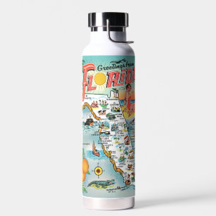 Bunte Vintage-Florida-Postkartenkarte Trinkflasche