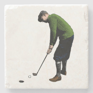 Bunte Vintage Foto-Illustration des Golfspielers Steinuntersetzer