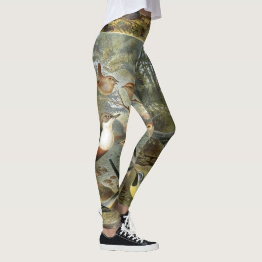 Bunte Vintage Illustration der Vögel Leggings (Rechts)