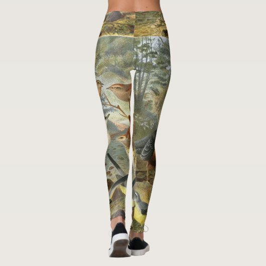 Bunte Vintage Illustration der Vögel Leggings (Rückseite)