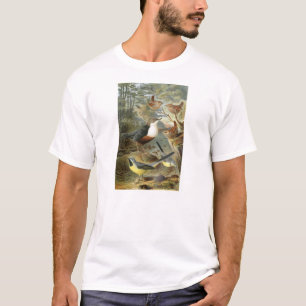 Bunte Vintage Illustration des Vogel-Shirts T-Shirt