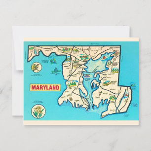 Bunte Vintage-Maryland-Karten-Postkarte Postkarte