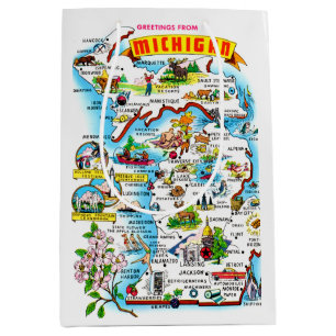 Bunte Vintage-Michigan-Karte  Mittlere Geschenktüte