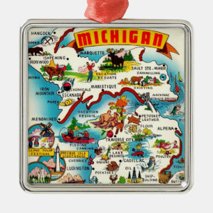 Bunte Vintage-Michigan-Karte Ornament Aus Metall