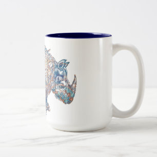 Bunte Vintage Rhino-Illustration Zweifarbige Tasse