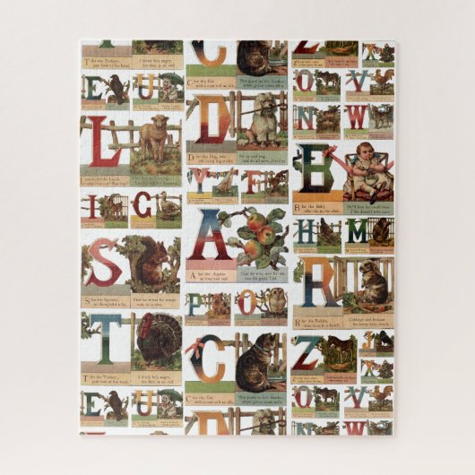 Bunte Vintage-Tier-Alphabet-Collage Puzzle (Vertikal)