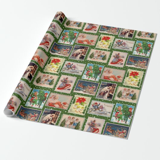 Bunte Vintage-Weihnachtspostkarten-Verpackungspapi Geschenkpapier (Ungerollt)