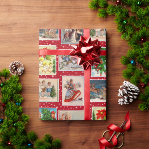 Bunte Vintage-Weihnachtspostkarten-Wrap-Papier Geschenkpapier