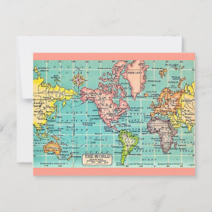 Bunte Vintage-Weltkarte Postkarte