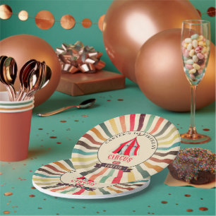 Bunte Vintage-Zirkus-Personalisierte-Party-Platte Pappteller