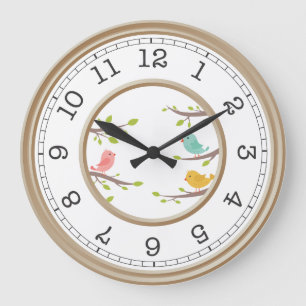 Bunte Vögel auf den Ästen Große Wanduhr