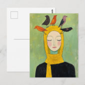 Bunte Vögel auf ihrem Kopf Postkarte (Vorne/Hinten)