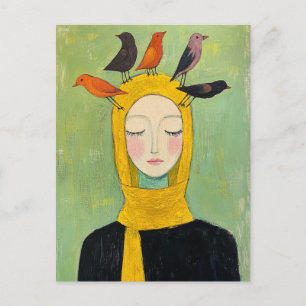 Bunte Vögel auf ihrem Kopf Postkarte
