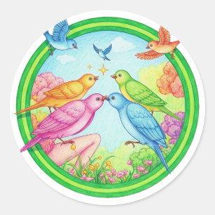 Bunte Vögel für Vogelfreunde & Geschenk Runder Aufkleber