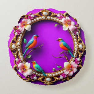 🌸 Bunte Vögel Geschenk für das elegante Zuhause Rundes Kissen