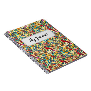 Bunte Vögel Volkskunst Spiral Journal Notizbuch Notizblock