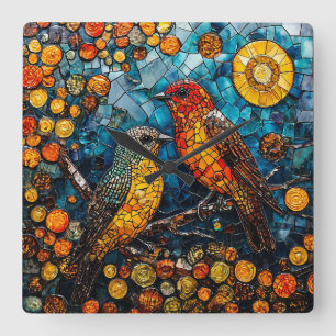Bunte Vogelkunst Einzigartiges Geschenk für Vogelf Quadratische Wanduhr