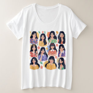 Bunte Volkskunst-Ästhetik Frauenporträts Große Größe T-Shirt