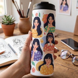 Bunte Volkskunst-Ästhetik Frauenporträts Thermosbecher