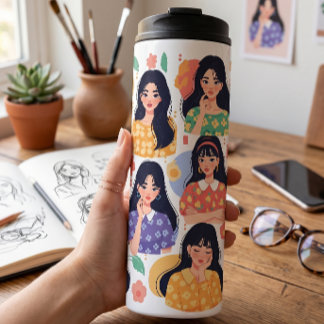 Bunte Volkskunst-Ästhetik Frauenporträts Thermosbecher